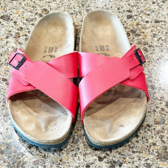 Birkenstock Birki's Santosa 39 Sandals Red Crossover Wide Straps Leather - Picture 1 of 5